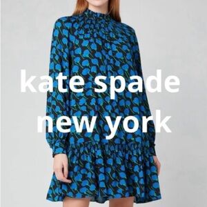 Kate Spade SZ S Blue and Green Pleated A-Line long sleeve dress